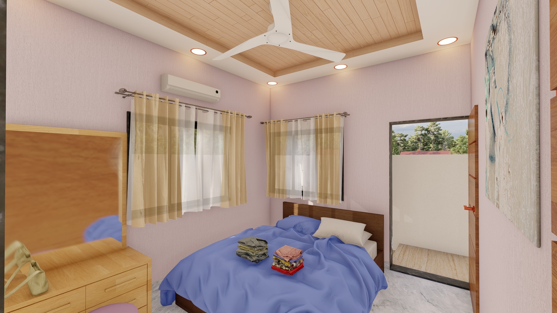 bedroom of modern bungalow house layout by urban terrace east facing 30x50 sq ft