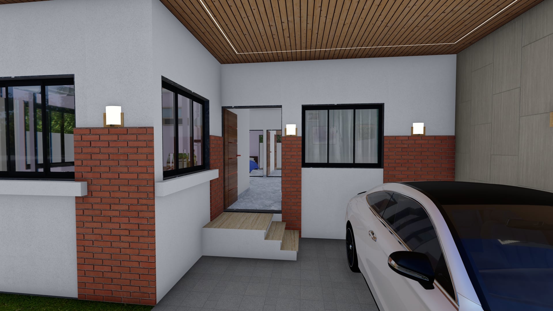 entrance of modern bungalow house layout by urban terrace east facing 30x50 sq ft