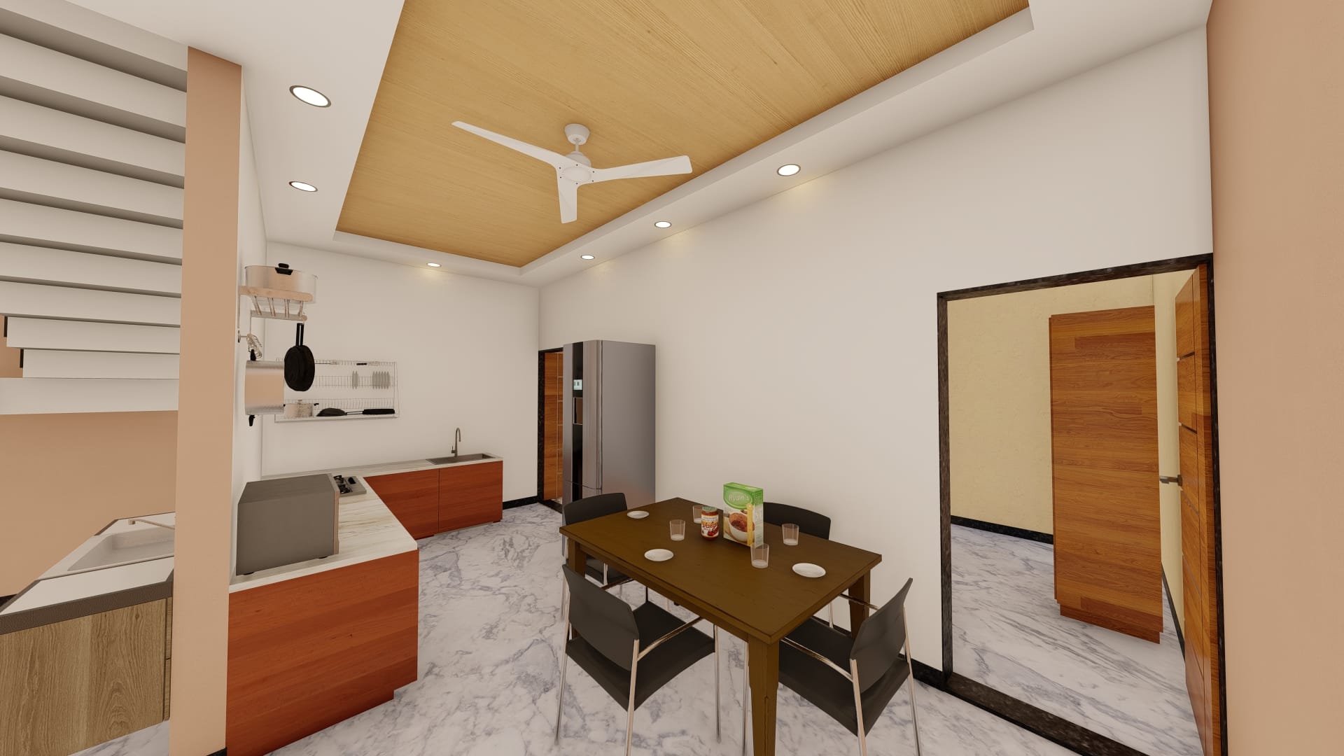 large size kitchen with dining area of new duplex layout design north facing 1000 sq ft urban terrace