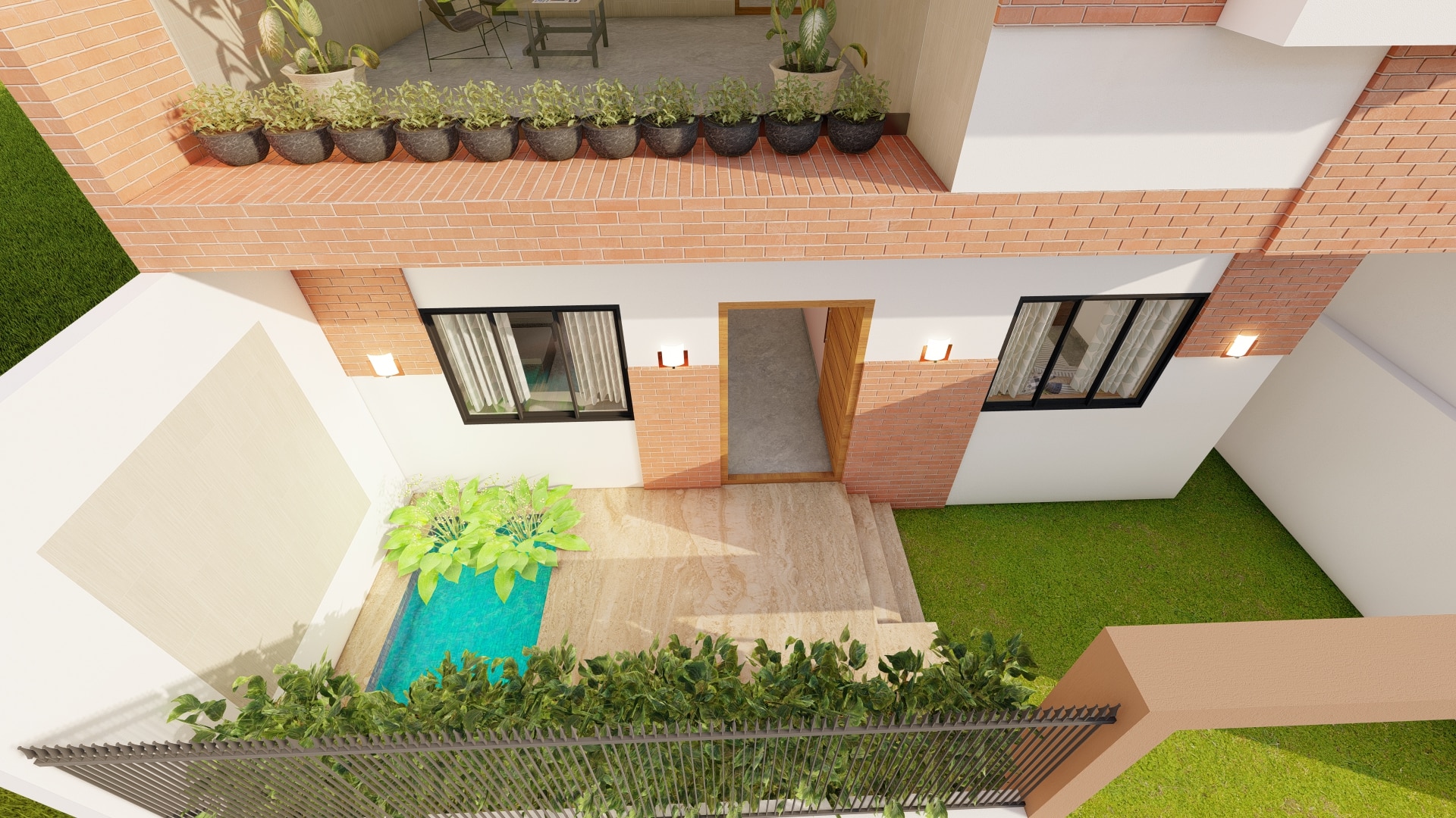 urban terrace new bungalow home design enterance view