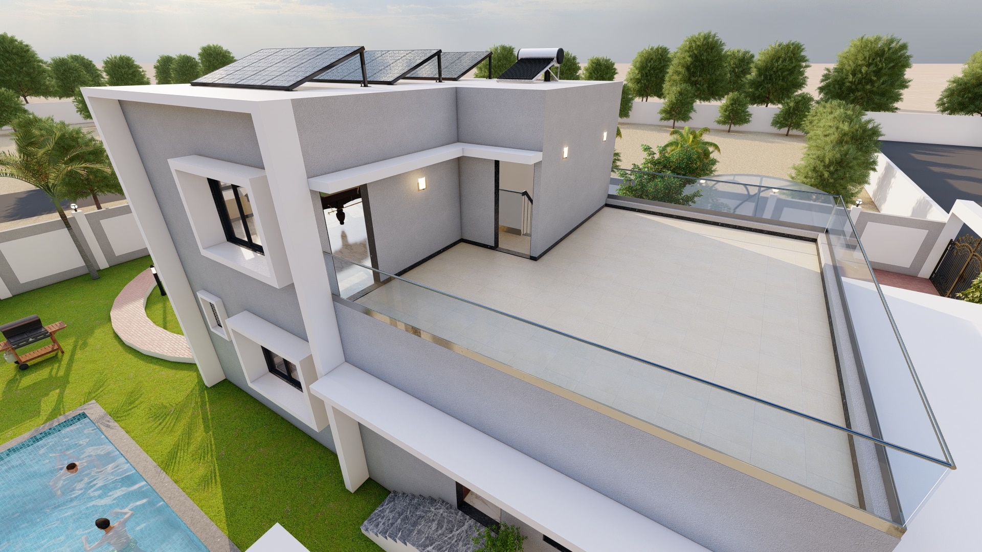aerial view of first floor of countryside vacation home by urban terrace