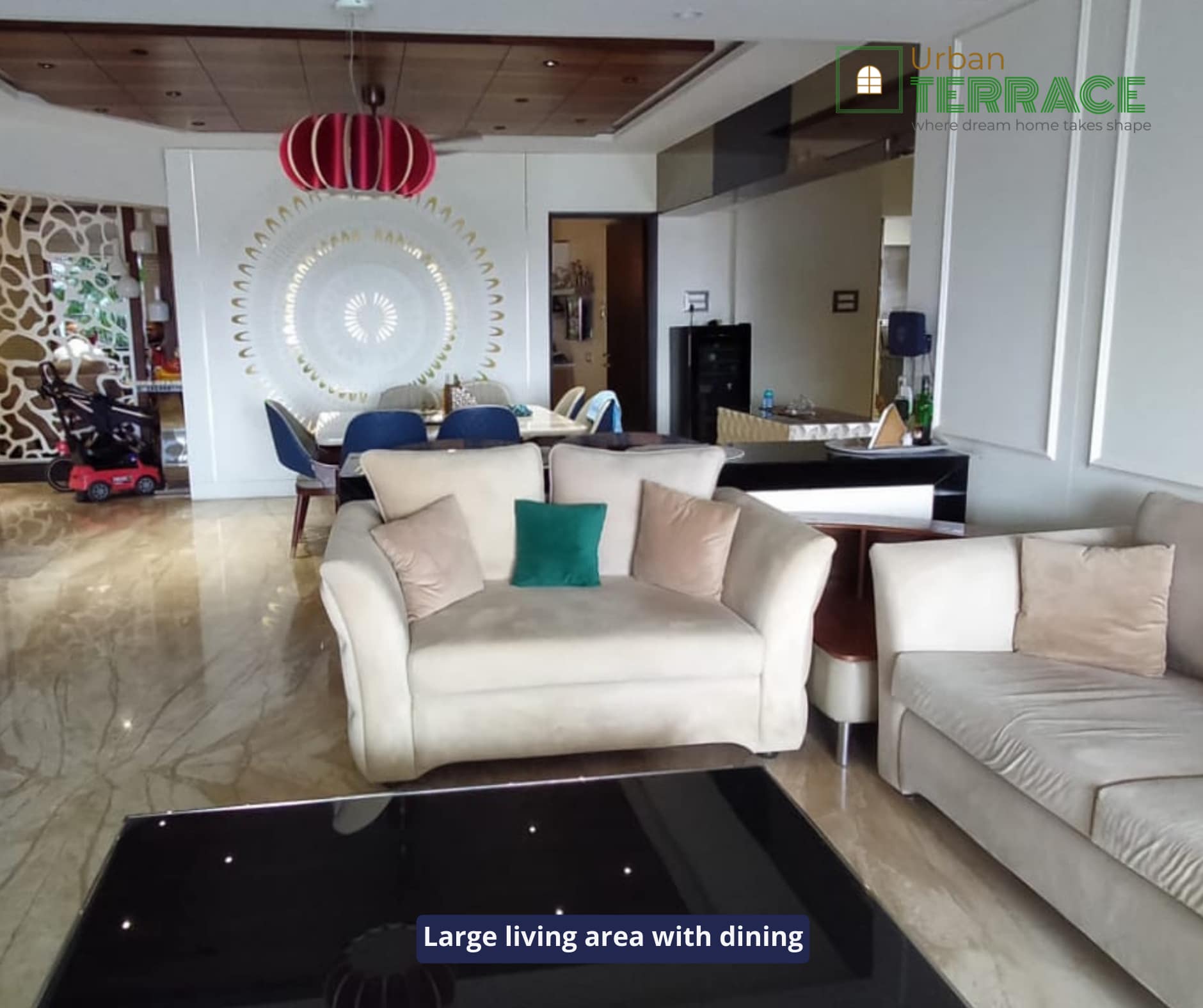 large living area with dining at grand 4bhk flat